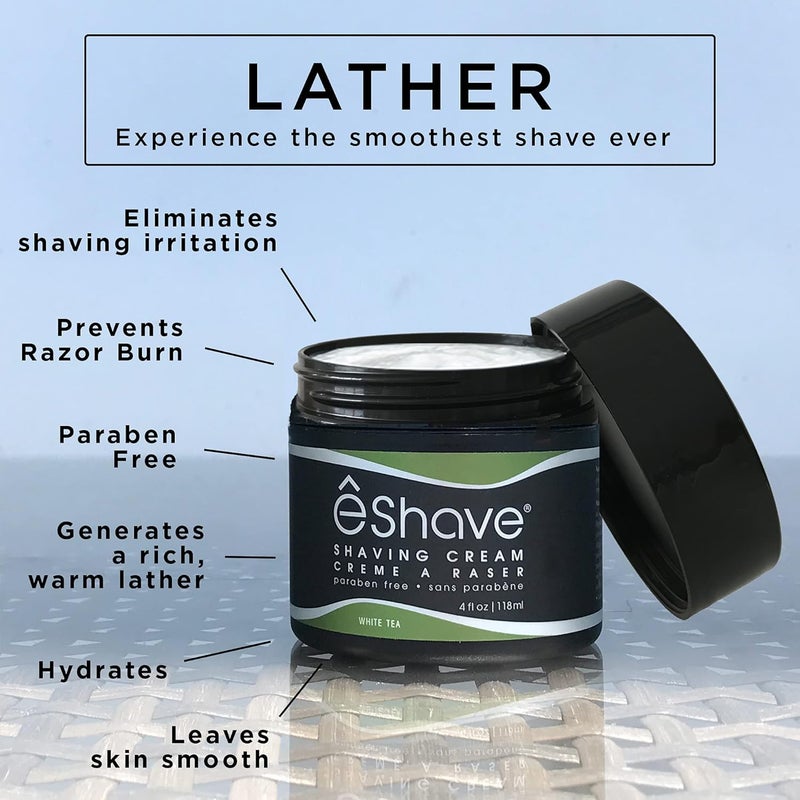 eShave Shaving Cream for Men - White Tea, 4 oz - Paraben Free for Smooth Shave - Image 2